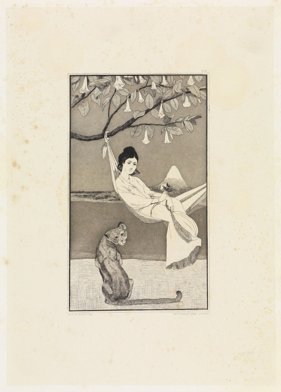 Dolce far niente (Siësta II) (Geëtste schetsen, opus I, blad 8) door Max Klinger
