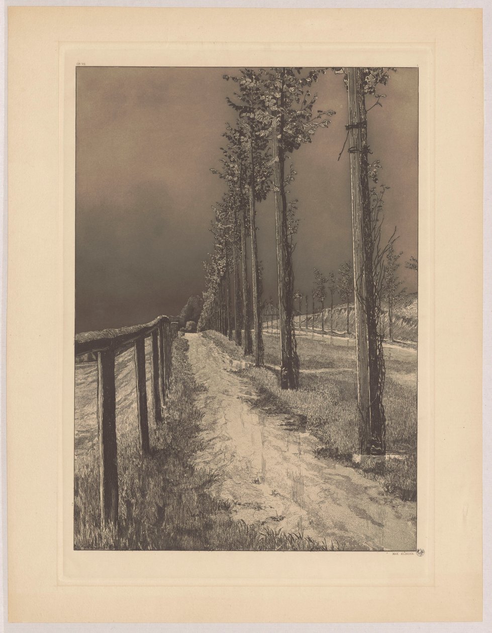 De weg, pl. 2, Vier landschappen, op. VII door Max Klinger