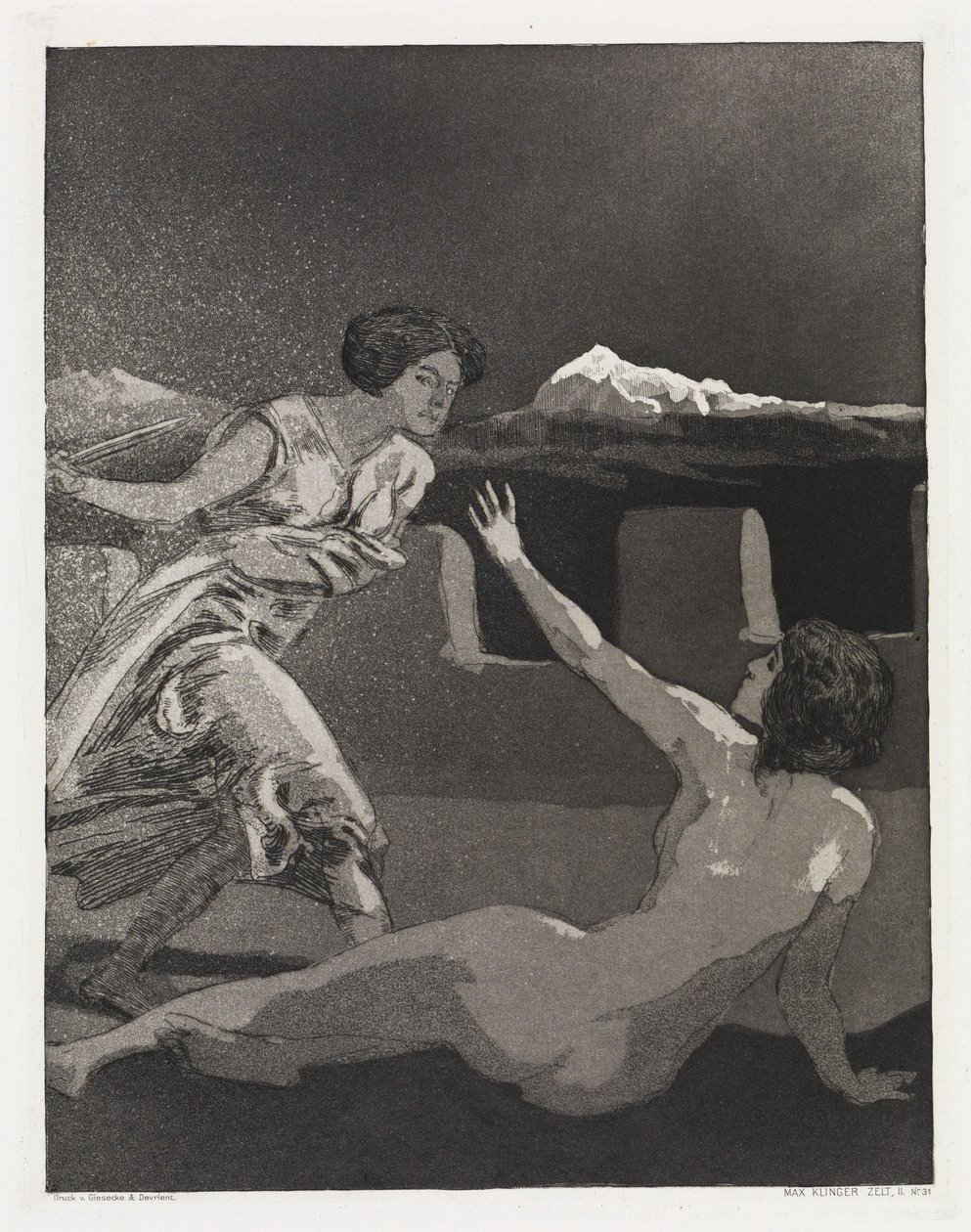 Bedreiging (Tent, Opus XIV, deel 2, nr. 31) door Max Klinger