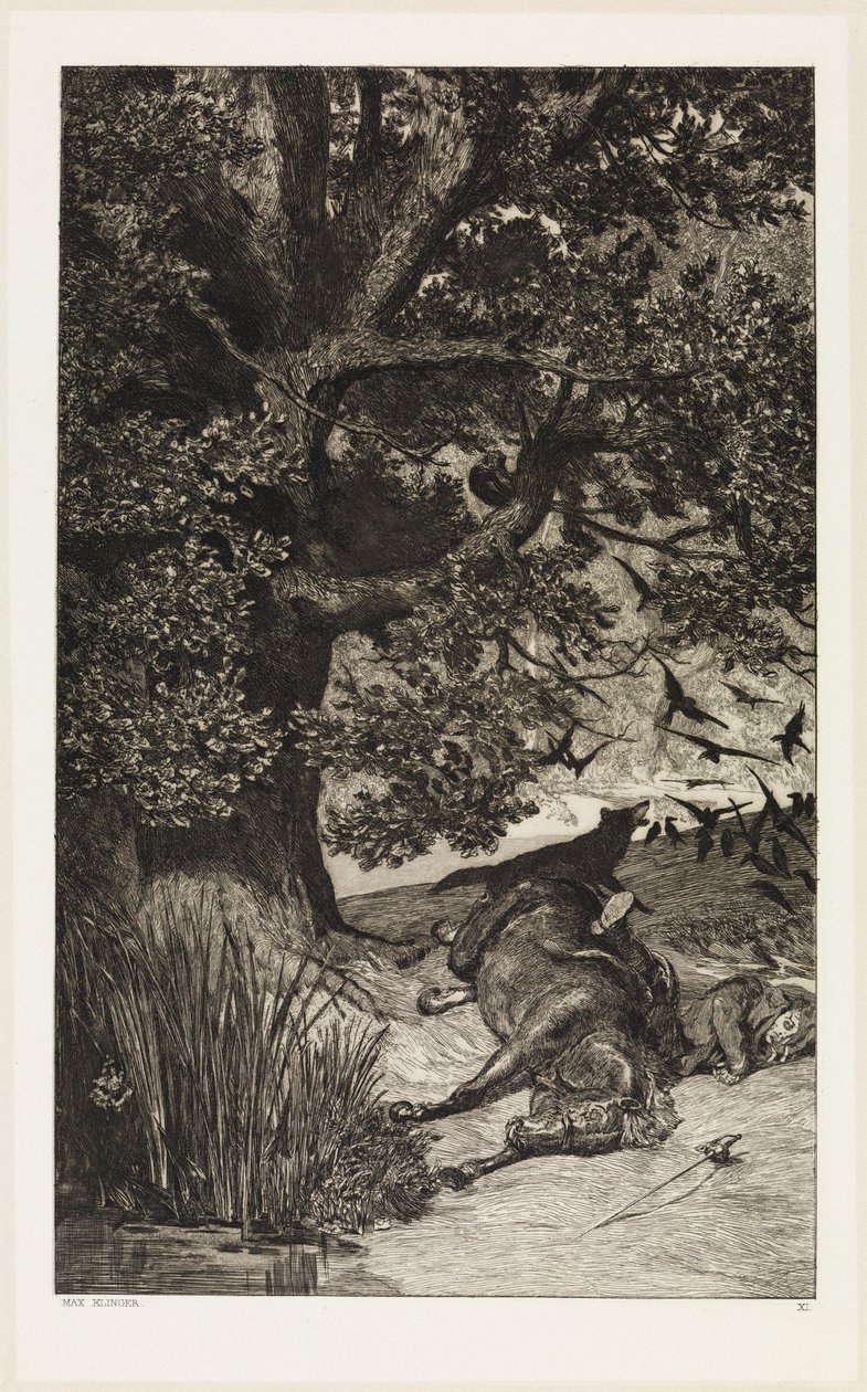 Gevallen ruiter (Intermezzi, opus IV, blad 11) door Max Klinger