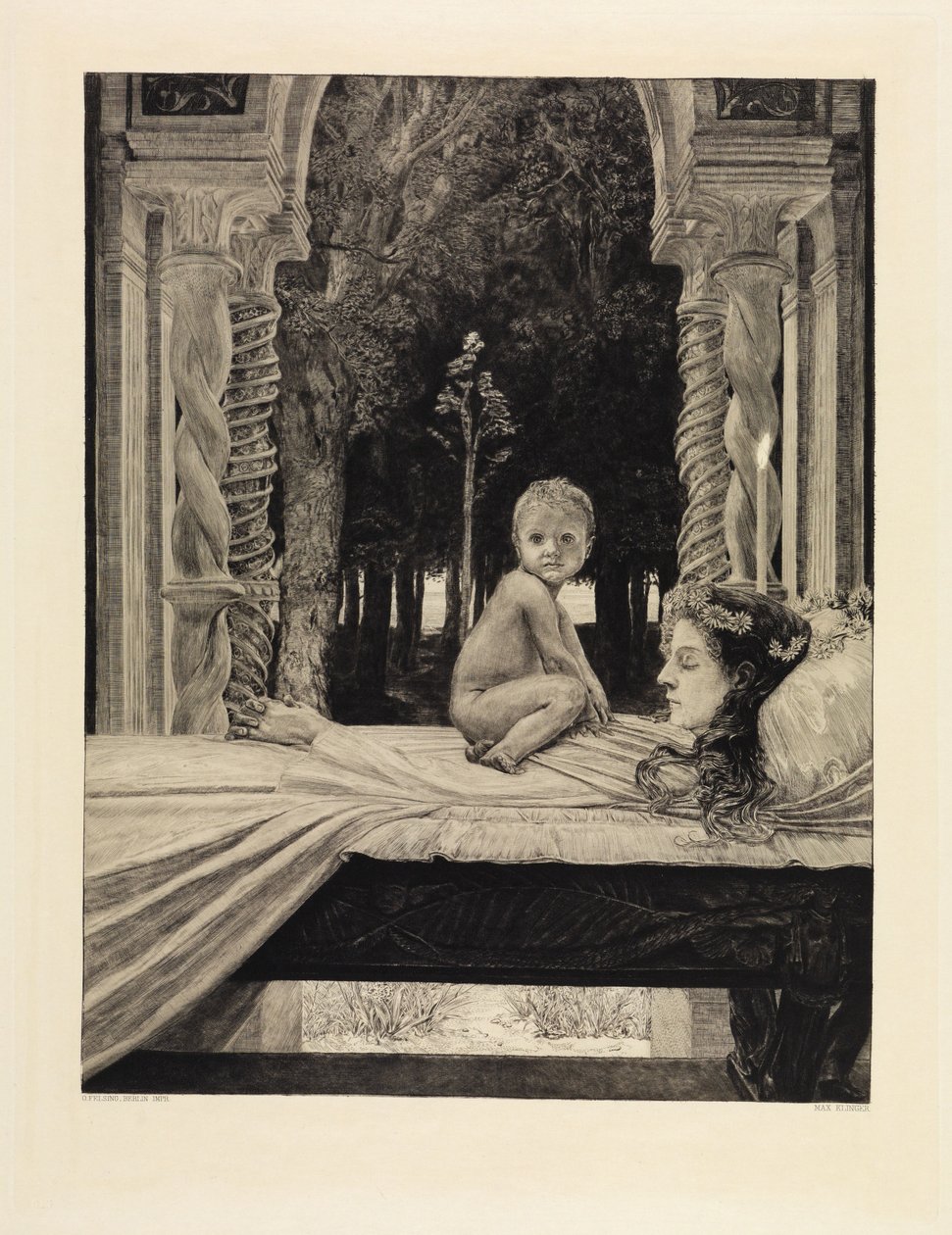 Moeder en kind (Dode moeder) (Over de dood, tweede deel, opus XI, plaat 9) door Max Klinger