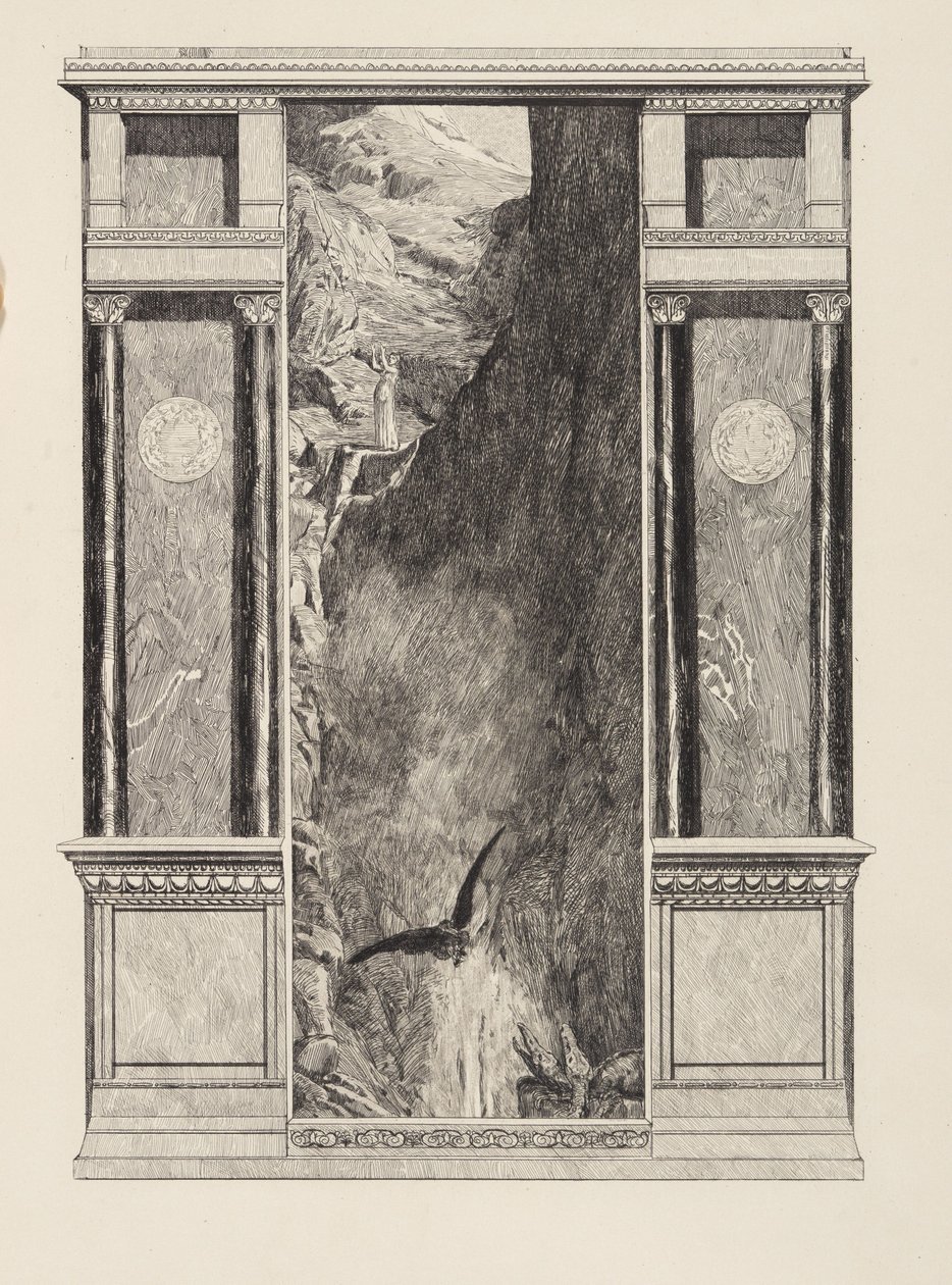 Psyche en de adelaar van Jupiter (Amor en Psyche, opus V, plaat 37) door Max Klinger