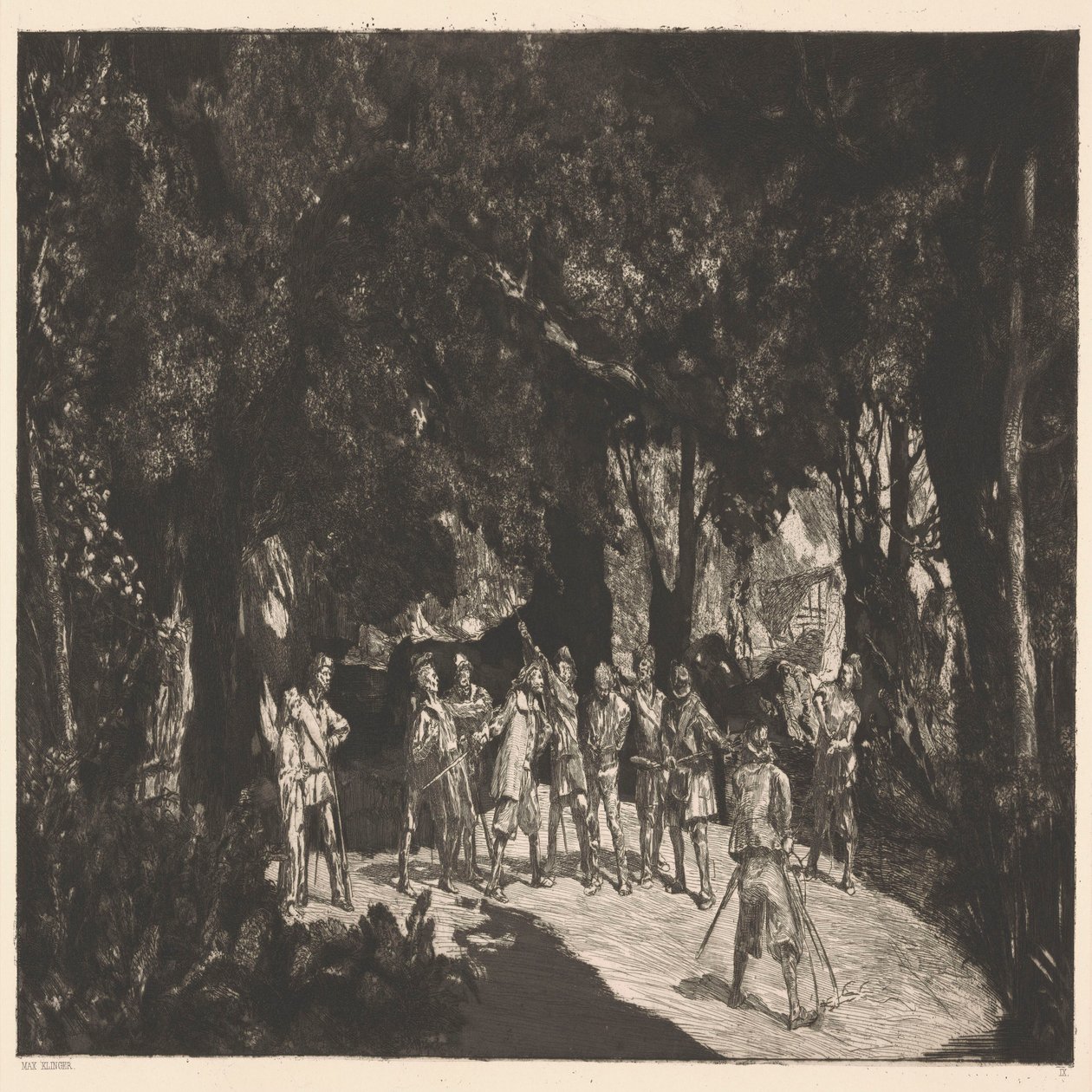 Simplicius onder de soldaten door Max Klinger