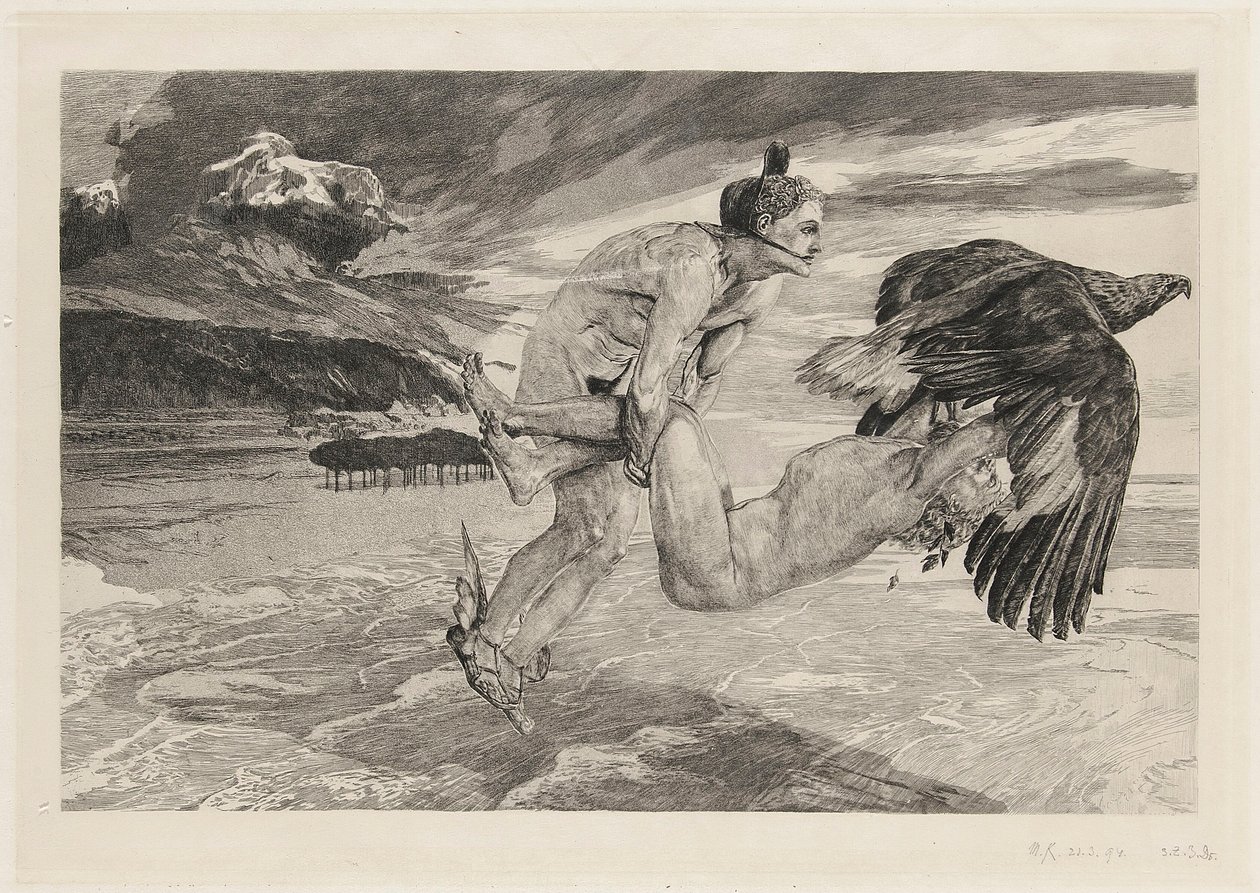 Ontvoering van Prometheus, plaat 14, Fantasie van Brahms, Op. XII door Max Klinger