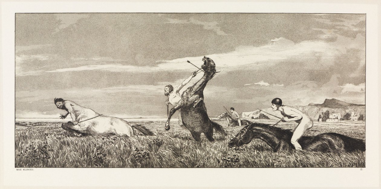 Vervolgde centaur (Intermezzi, opus IV, blad 3) door Max Klinger