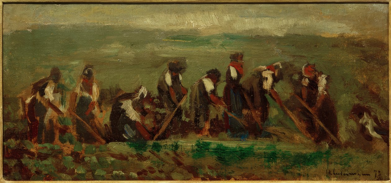 Arbeiders in het bietenveld - compositiestudie door Max Liebermann