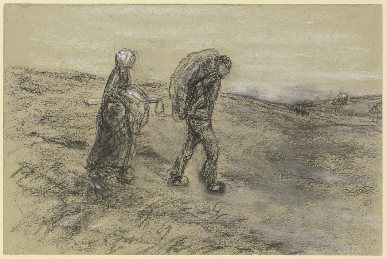 Arbeider die met zijn vrouw terugkeert van het veldwerk door Max Liebermann