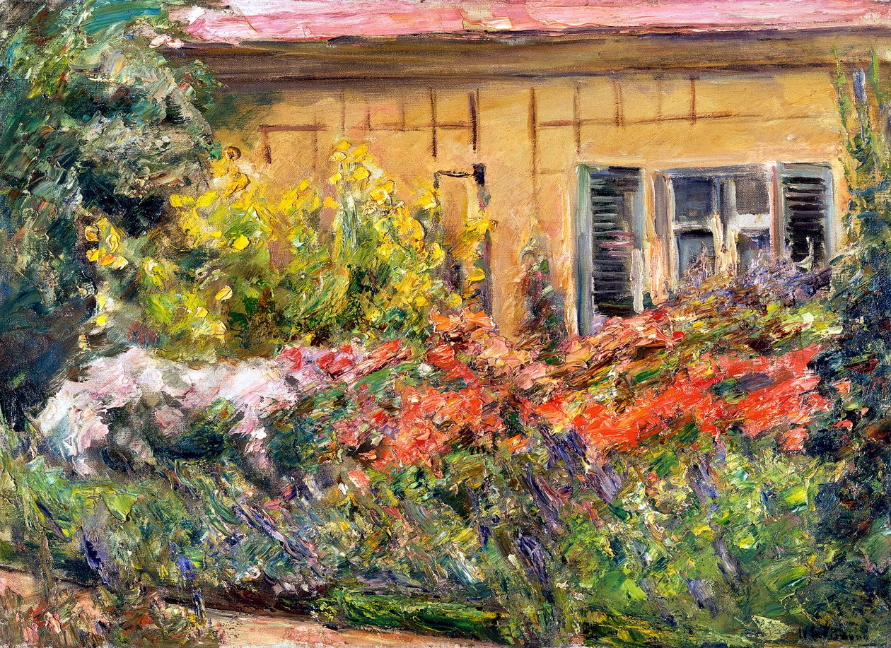 Bloeiende vaste planten bij het tuinhuisje, naar het noorden door Max Liebermann