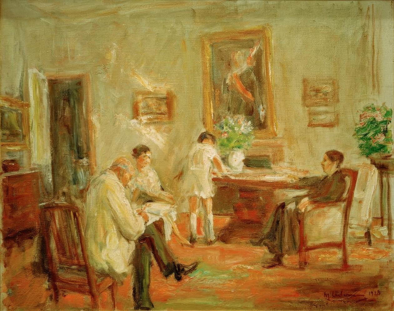 De kunstenaar schetsend in de kring van zijn familie door Max Liebermann