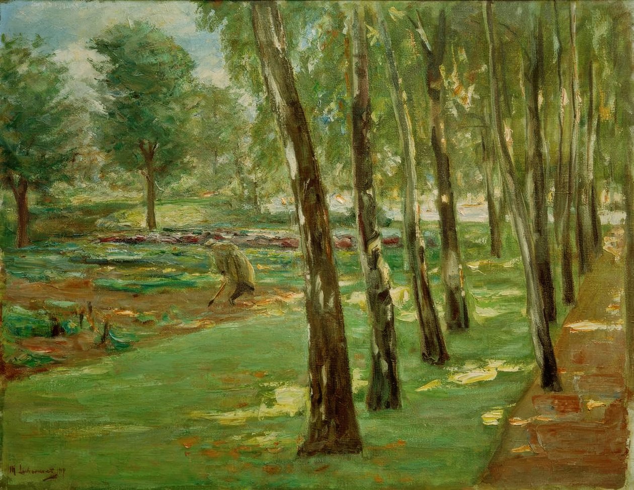 De berkenlaan in de Wannseetuin – Uitzicht op het koolveld door Max Liebermann