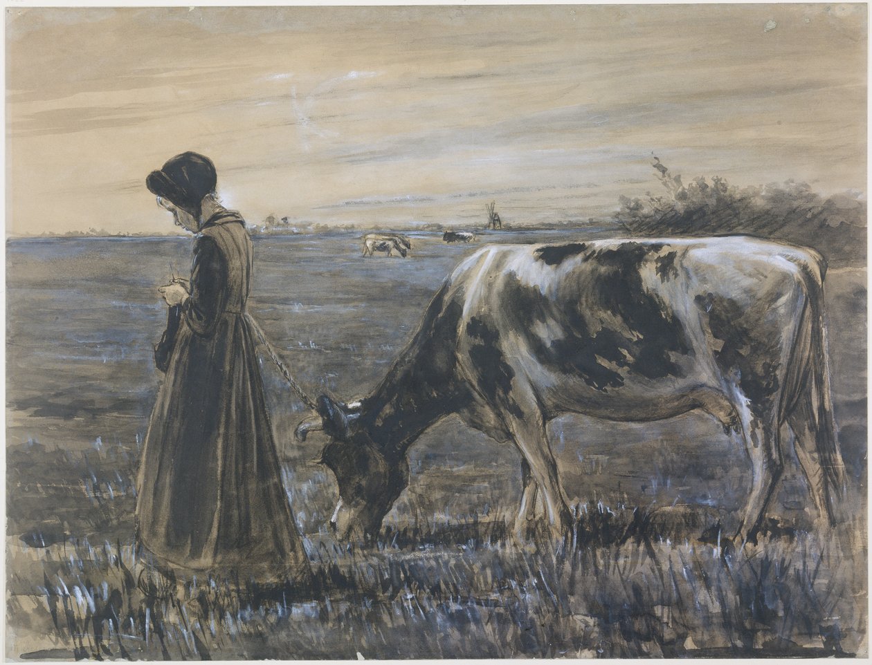 Meisje met koe door Max Liebermann