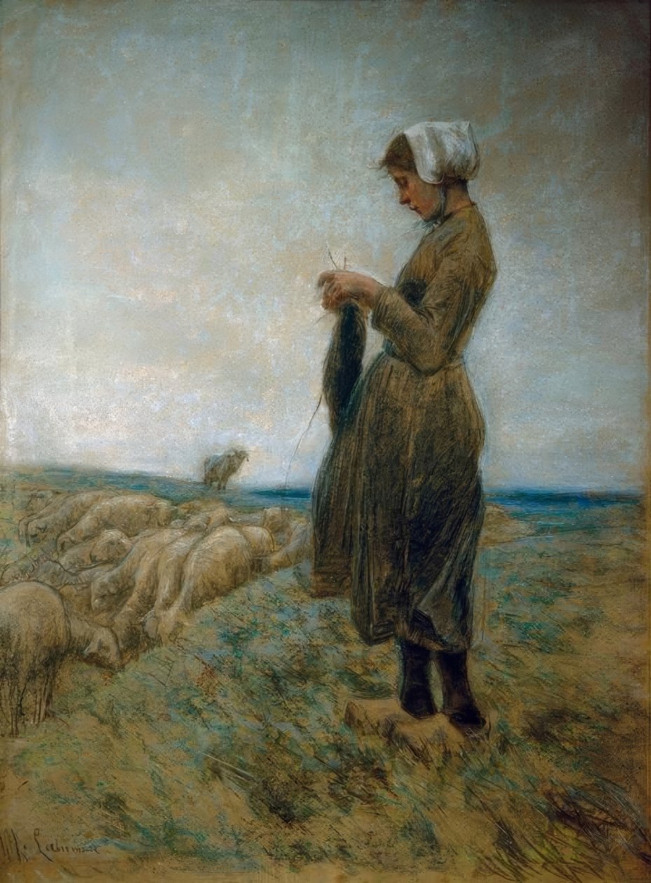 Hollands herderinnetje (breiende schaapherderin) door Max Liebermann