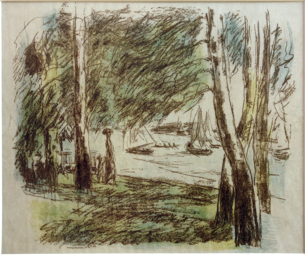 Landschap aan de Wannsee met zeilboten door Max Liebermann