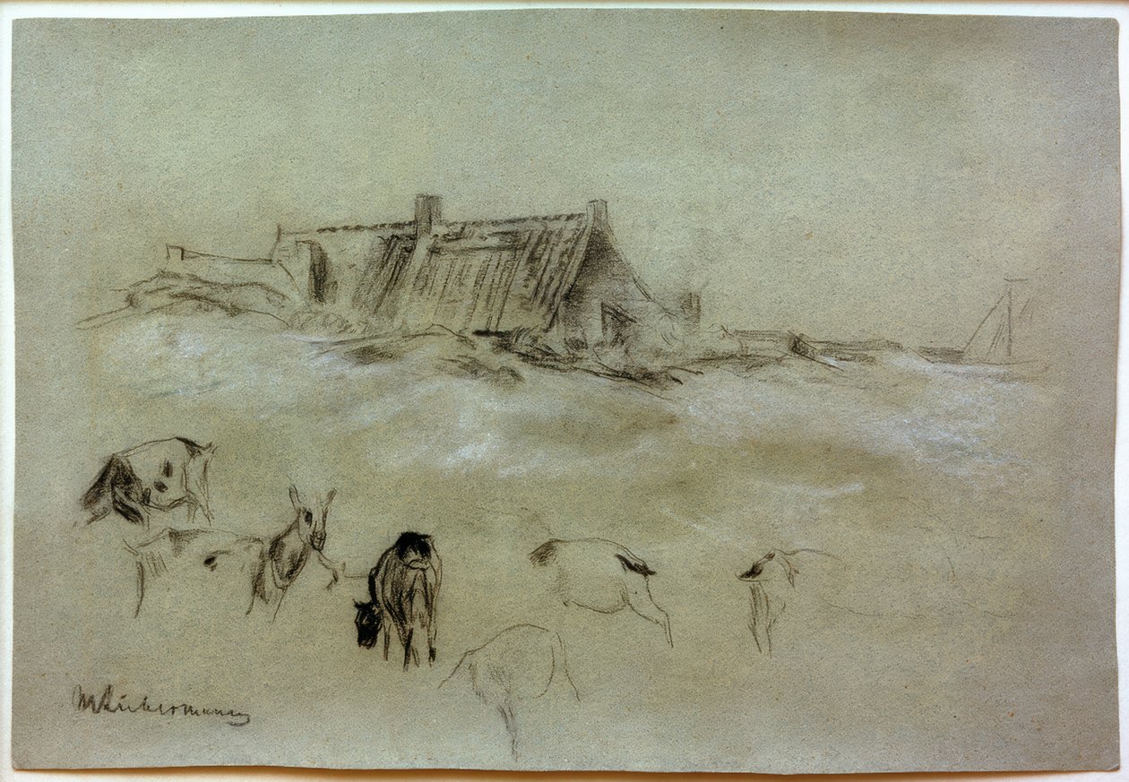 M.Liebermann, Strandhuizen, op de voorgrond geiten door Max Liebermann
