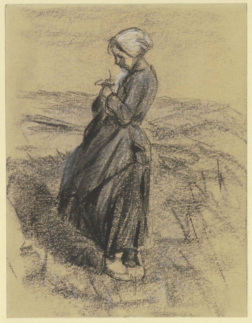 Meisje in het veld, aan het breien door Max Liebermann