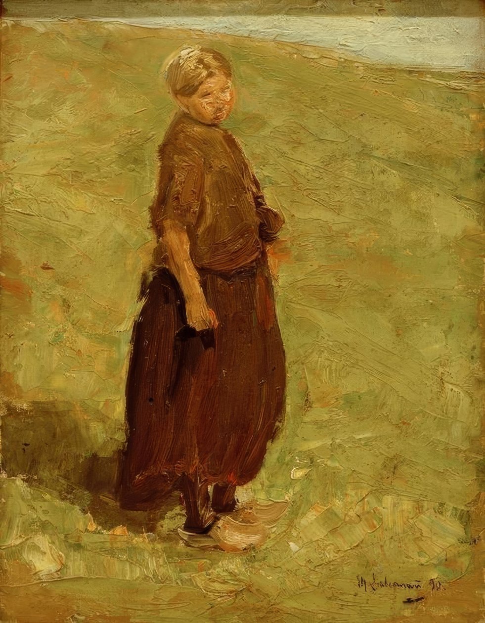 Meisje op de duin, staand naar rechts door Max Liebermann