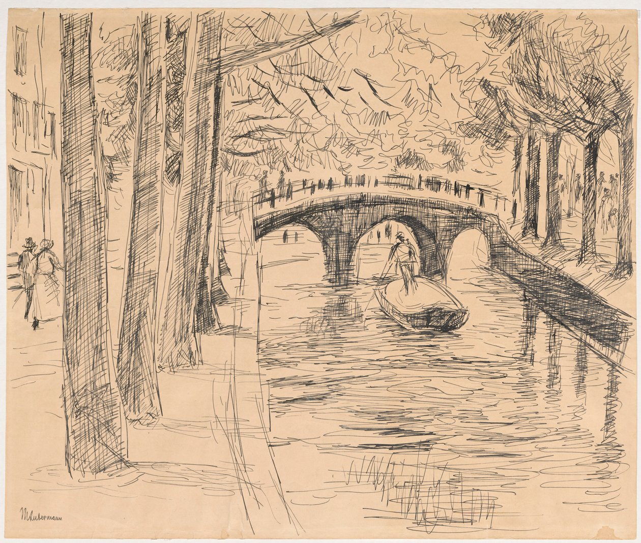 De brug over het kanaal in Amsterdam door Max Liebermann
