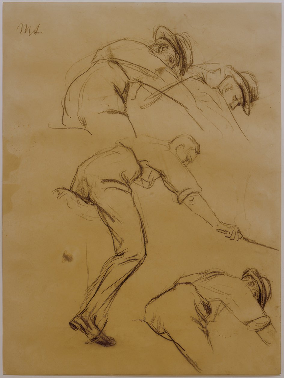 Polospeler, drie ruiters naar rechts van de zijkant - Studie door Max Liebermann