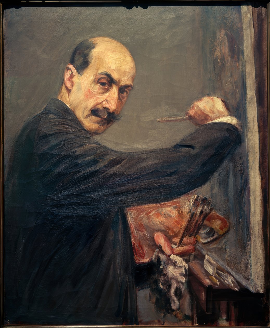 Zelfportret aan de ezel naar rechts door Max Liebermann