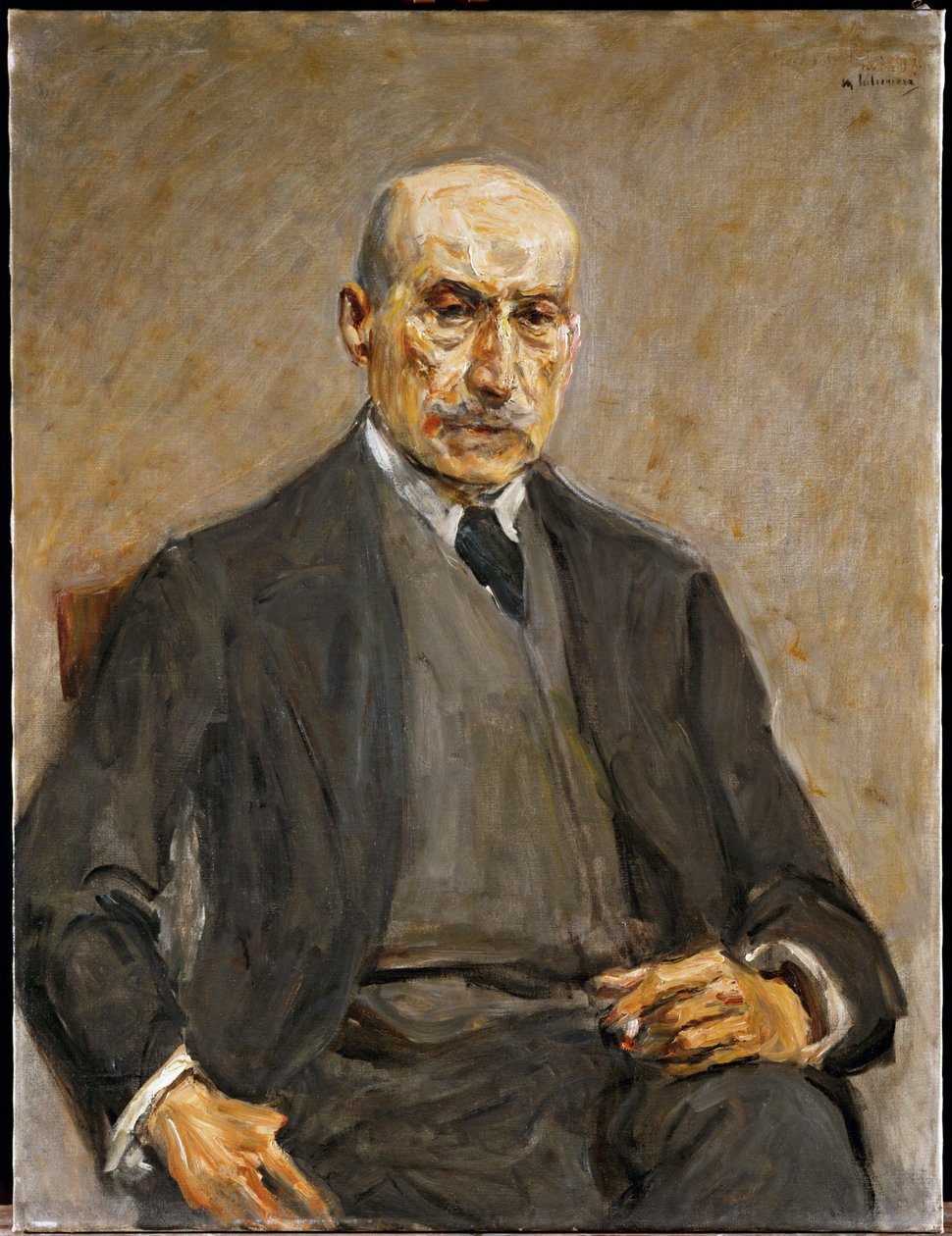 Zelfportret (hijgend) door Max Liebermann