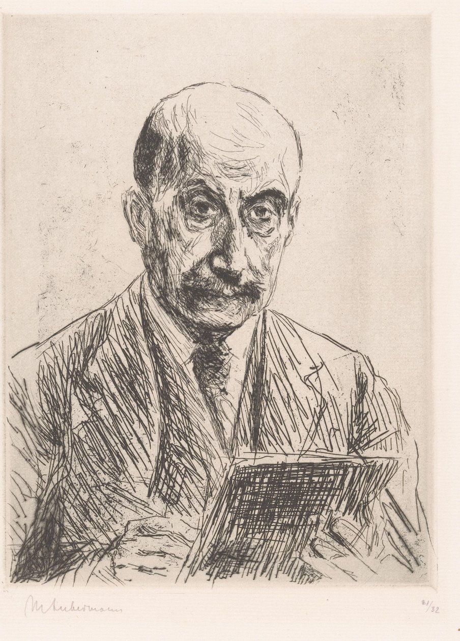 Zelfportret van Max Liebermann, tekenend door Max Liebermann