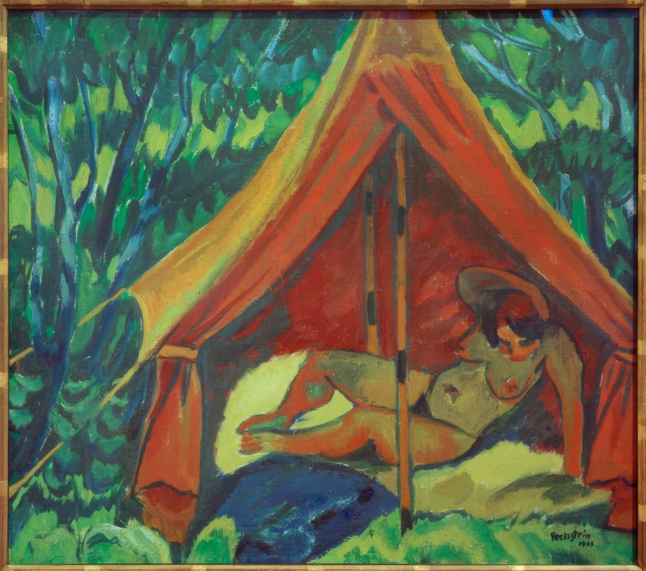 Naakt in de tent door Max Pechstein