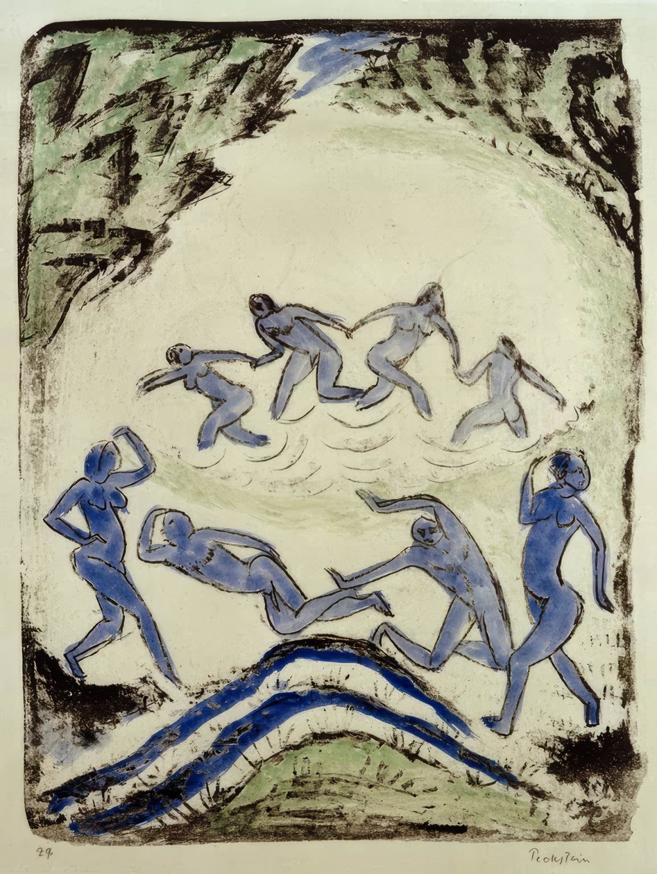 Der Tanz (Tanzende und Badende am Waldteich) von Max Pechstein