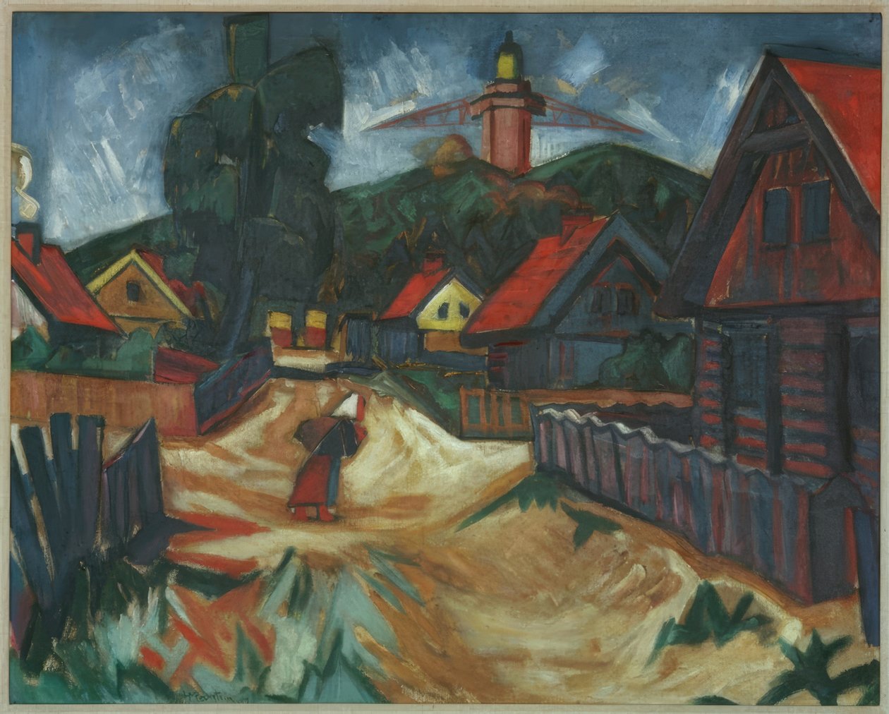 Vissershuisjes in Nidden door Max Pechstein