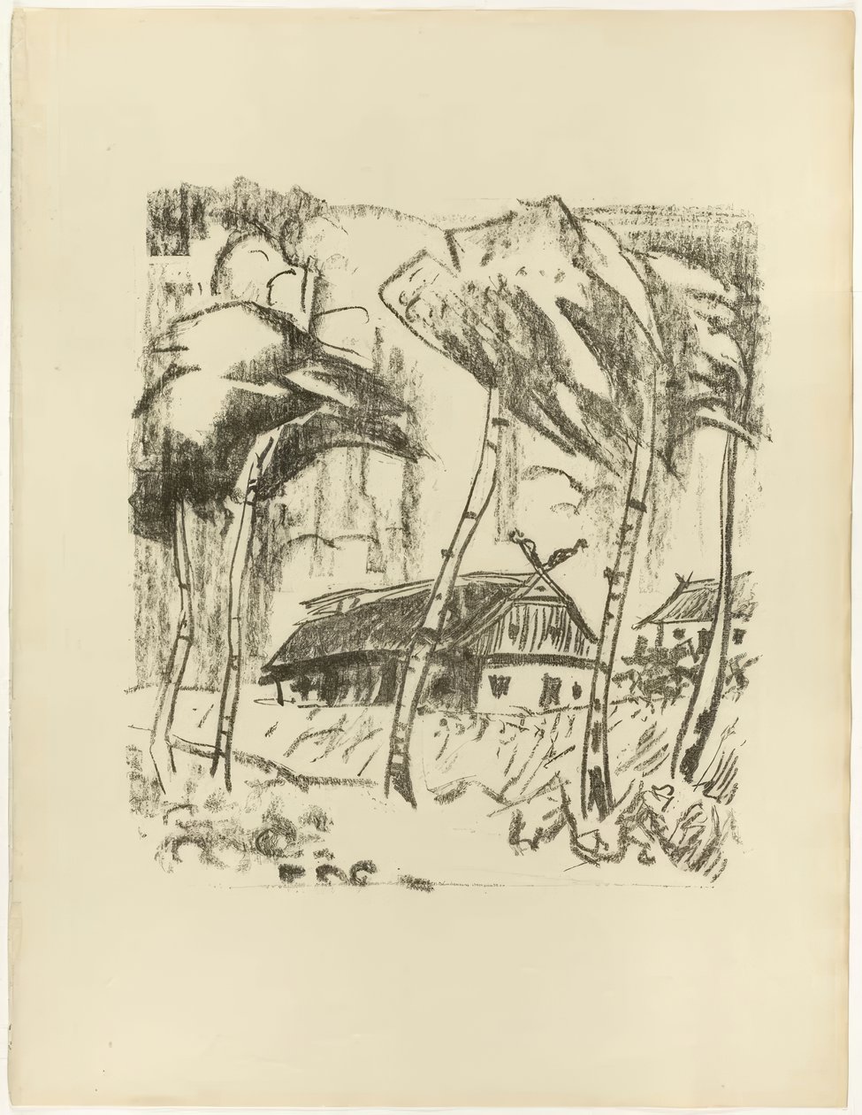 Homestead achter berkenbomen, uit The Samland Ode door Max Pechstein