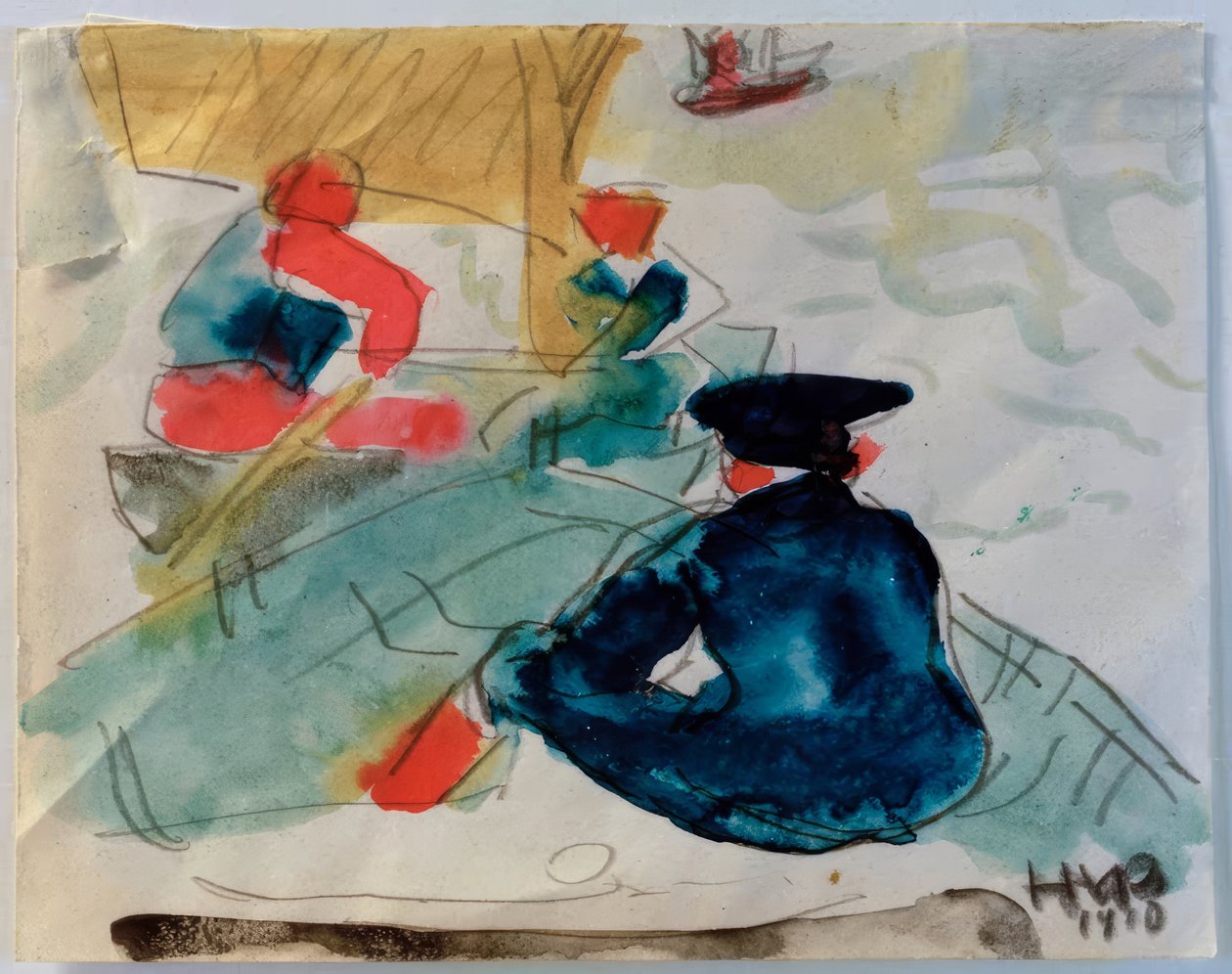 Vissers in een boot door Max Pechstein