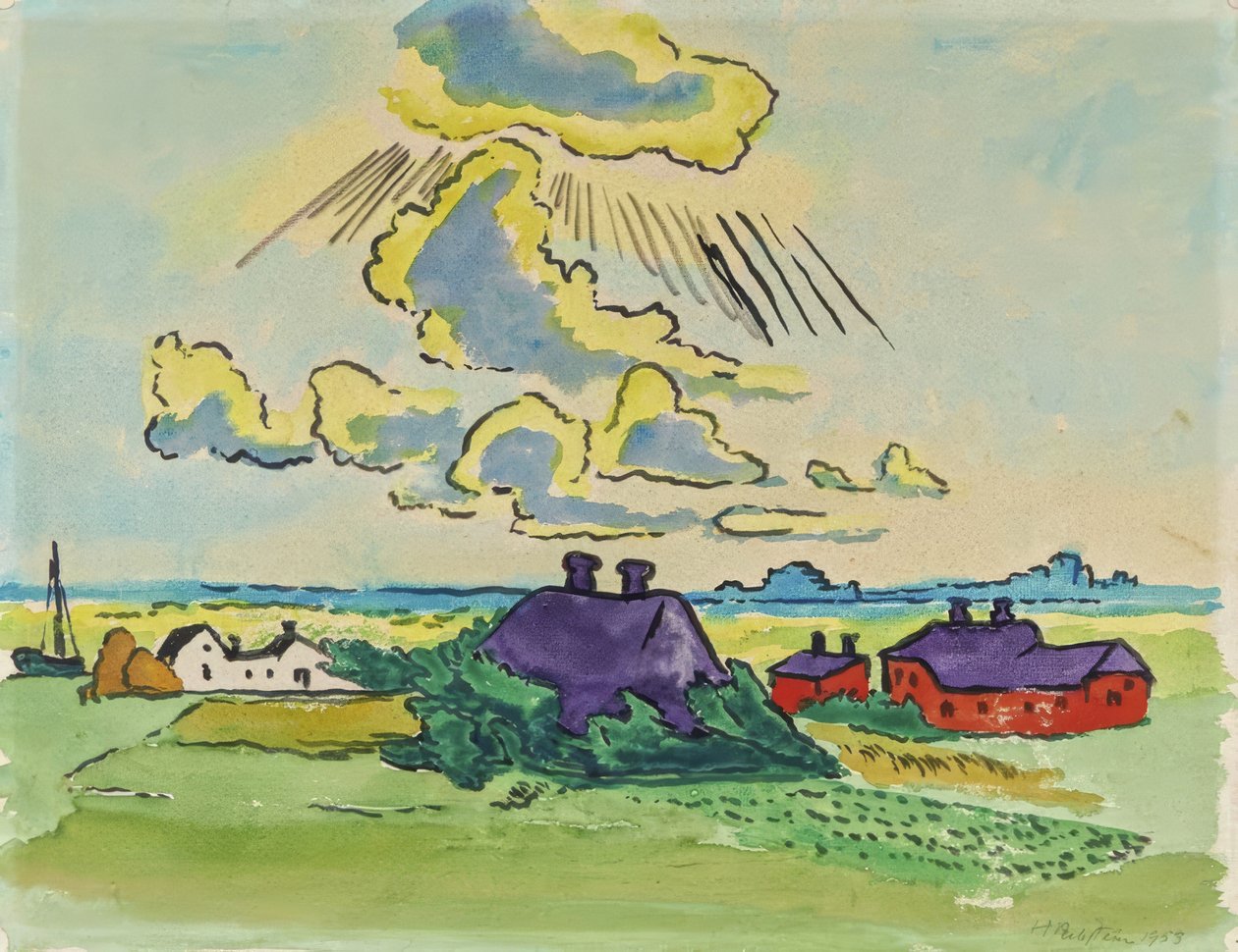 Kustlandschap met dorp door Max Pechstein