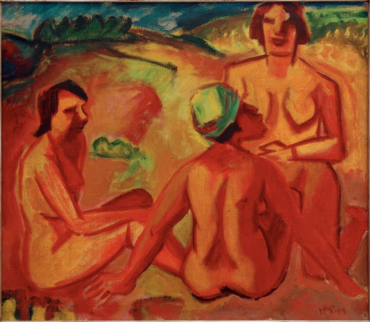 Entertainment, drie vrouwen door Max Pechstein