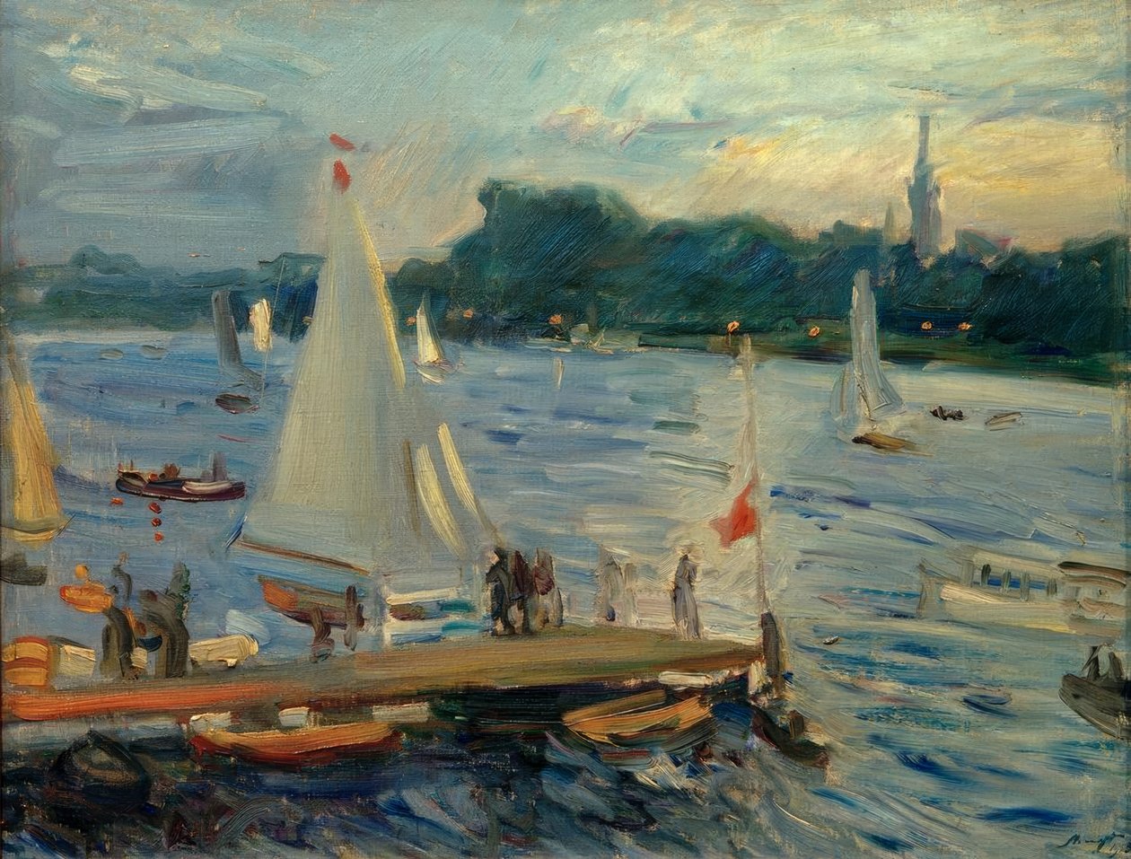 Zeilboten op de Alster in de avond door Max Slevogt
