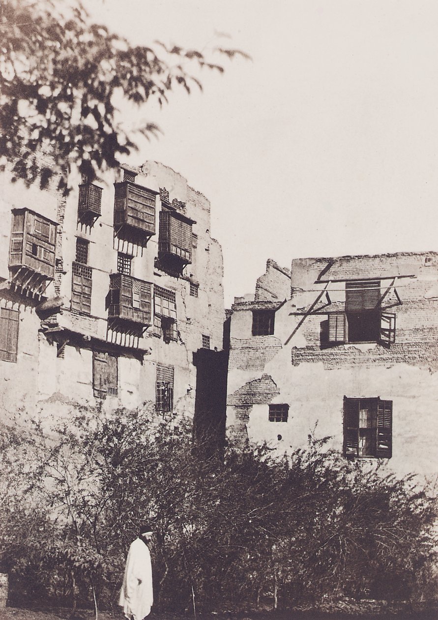 Caïro, huis en tuin in de Franse wijk, met Gustave Flaubert, 1850 door Maxime Du Camp
