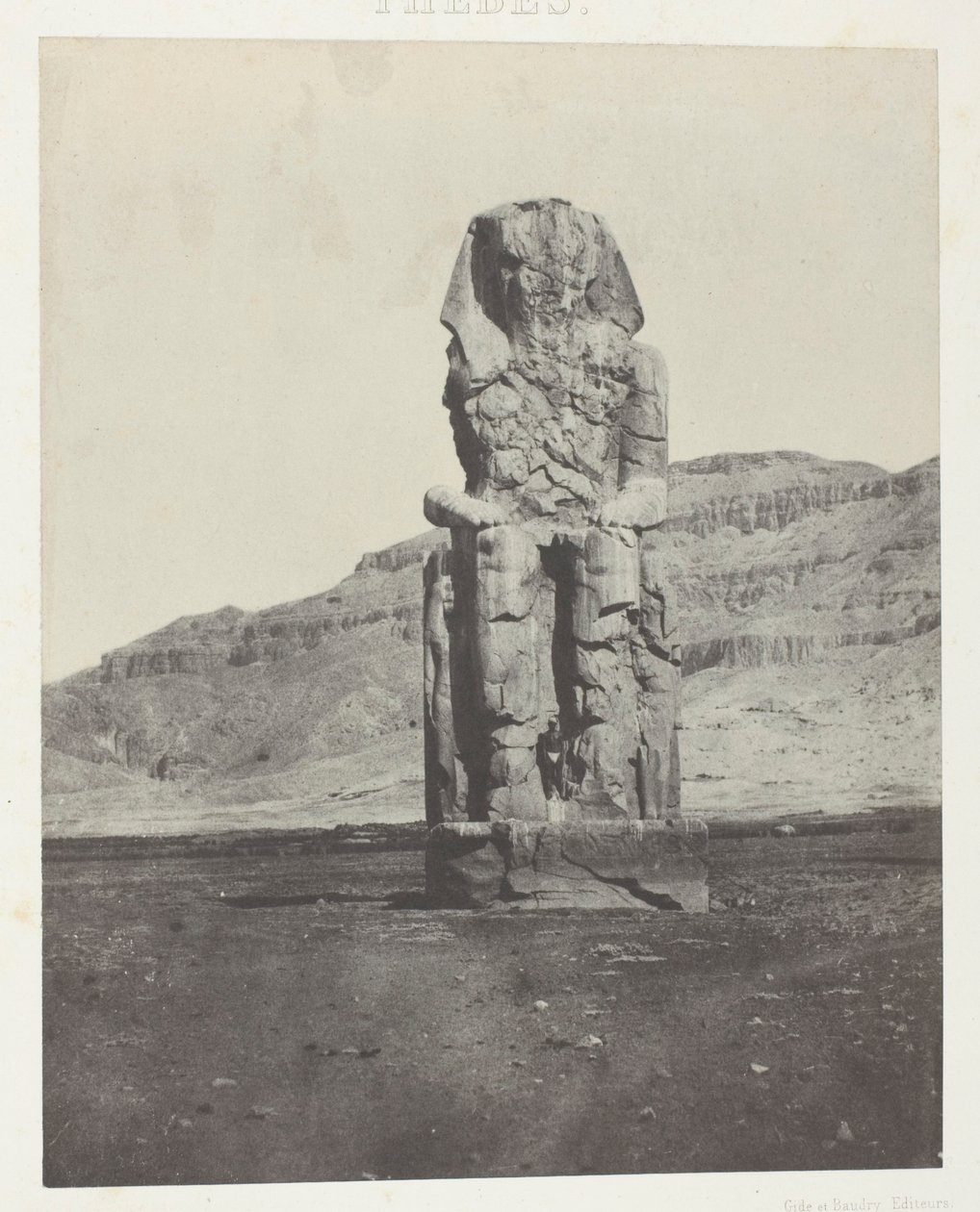 Gournah, Monolithische kolos van Amenopht III; Thebe, plaat 56 uit het album "Egypte, Nubie, Palestina et Syrie" (1852) door Maxime Du Camp