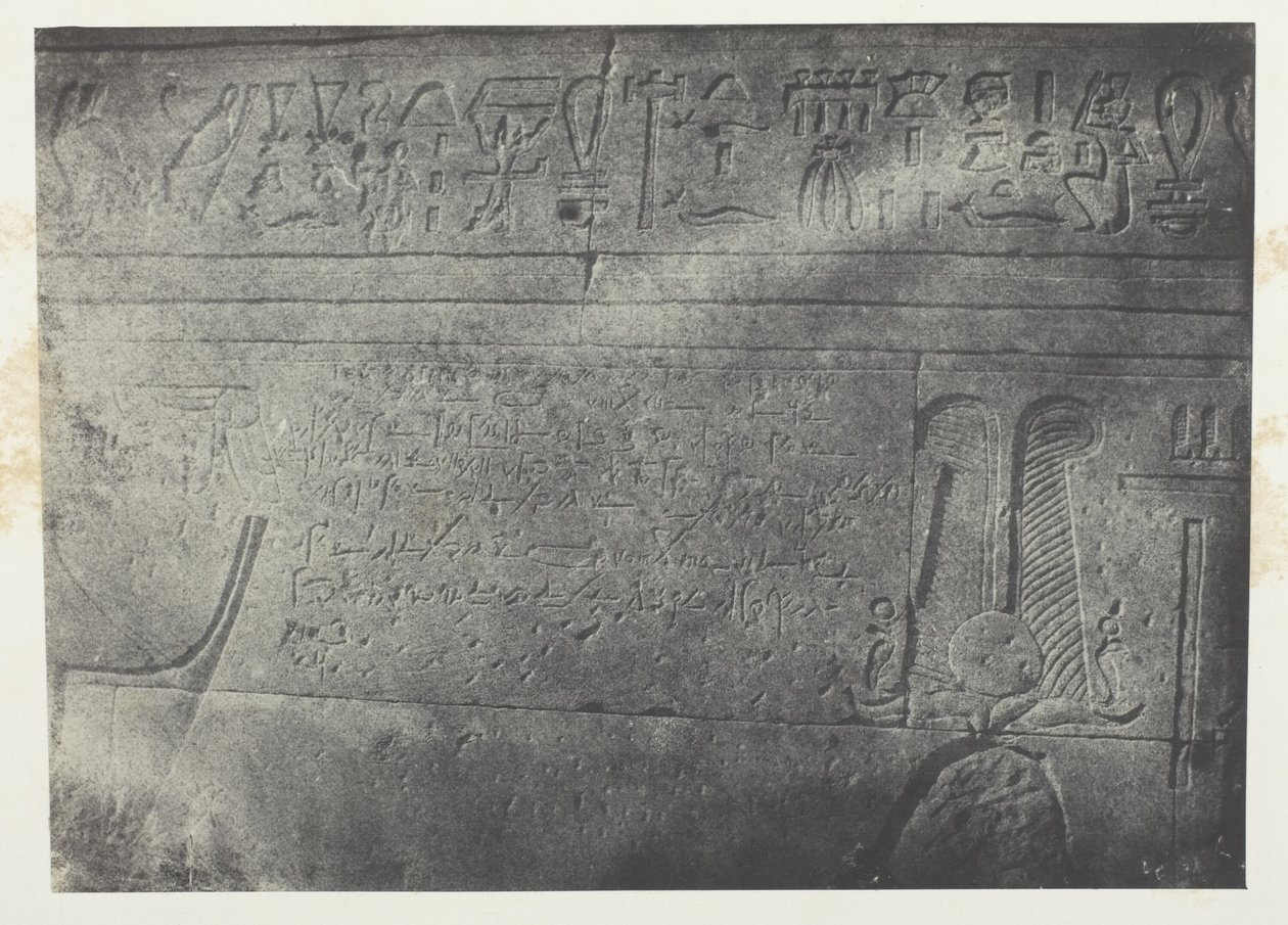 Grote tempel van Isis in Philoe, Demotische inscriptie; Nubië, plaat 76 uit het album "Egypte, Nubië, Palestina en Syrië" (1852) door Maxime Du Camp
