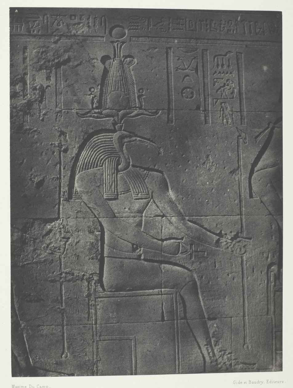 Grote tempel van Isis in Philoe, Tôth Ibiocéphale; Nubië, plaat 79 uit het album "Egypte, Nubie, Palestina en Syrie" (1852) door Maxime Du Camp