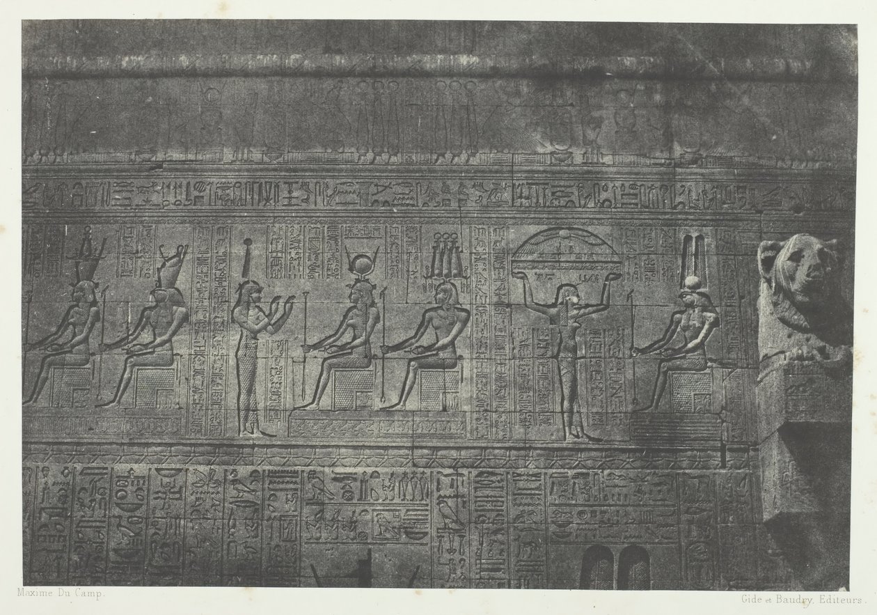 Grand Temple de Dendérah Teutyres, Sculptures de la Façade Postérieure, Opper-Egypte, 1849-51 door Maxime Du Camp