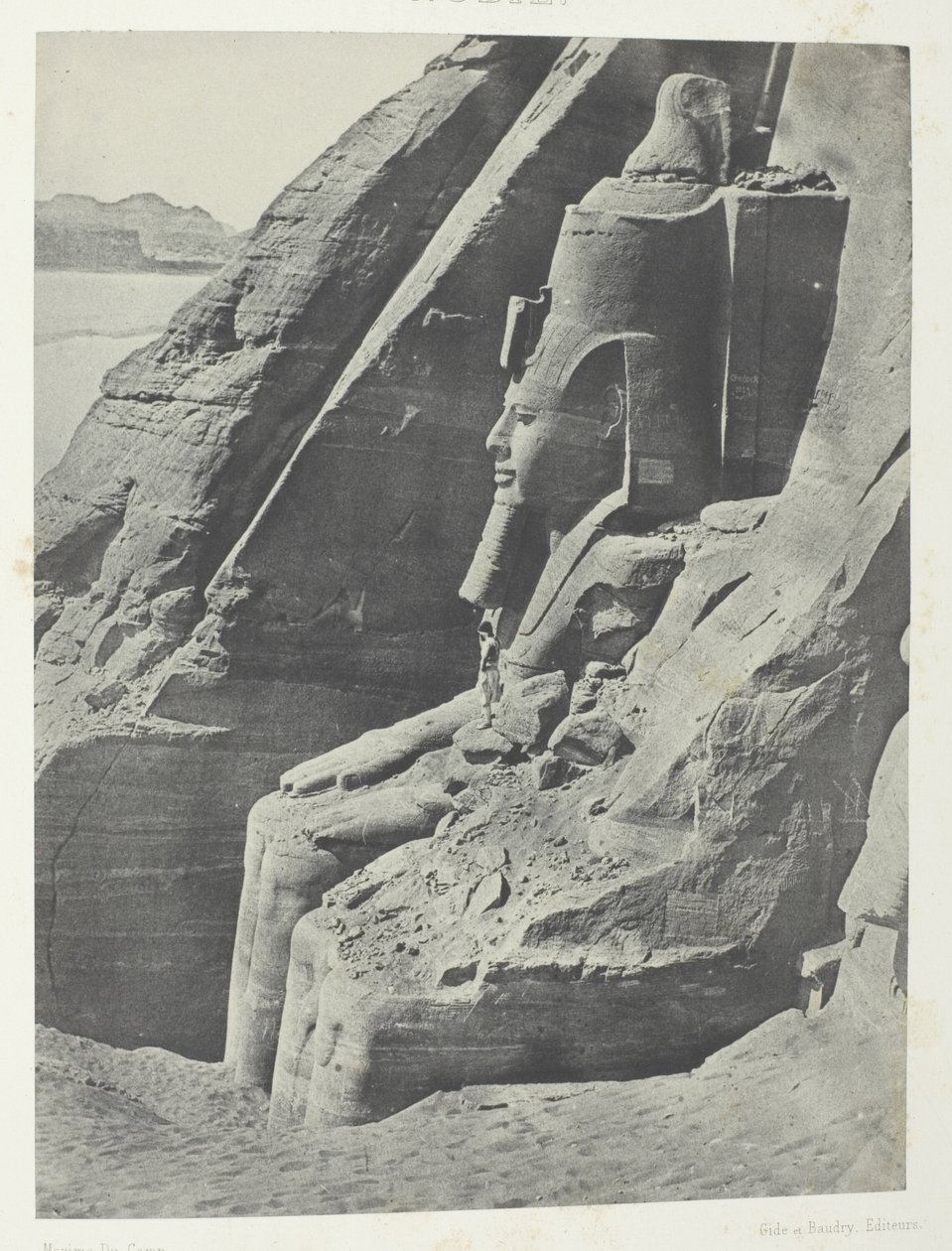 Ibsamboul, Colosse Oriental Du Spéos De Phrè, Vu De Profil; Nubie, plaat 104 uit het album "Egypte, Nubie, Palestina et Syrie" (1852) door Maxime Du Camp