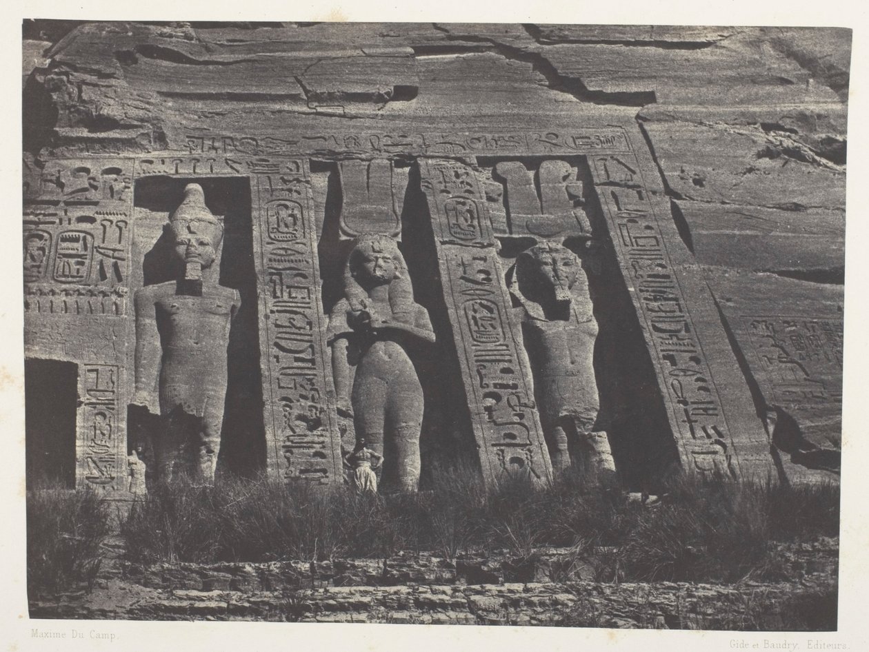 Ibsamboul, noordelijk deel van het speos van Hathor; Nubië, plaat 108 uit het album "Egypte, Nubië, Palestina en Syrië" (1852) door Maxime Du Camp