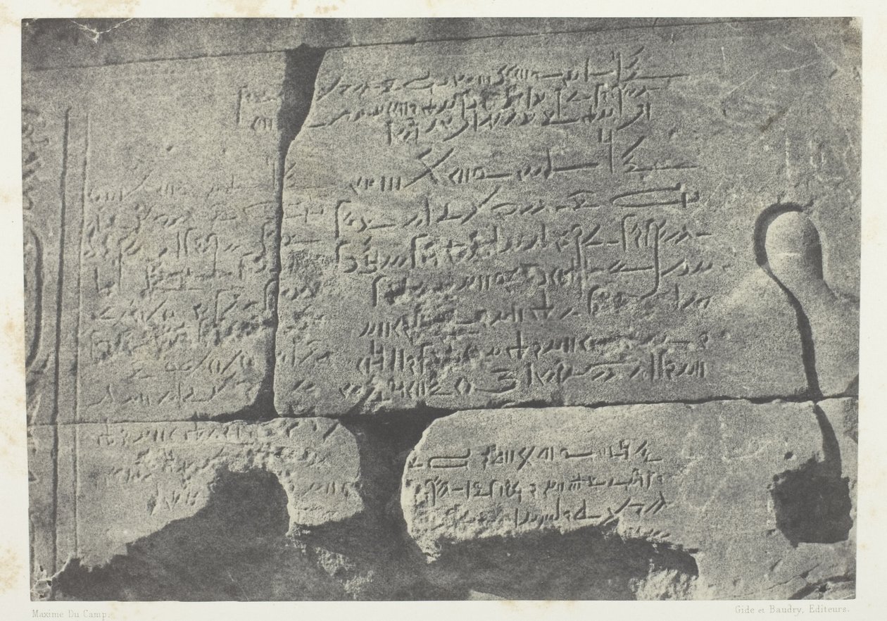 Demotische inscriptie, Grote Tempel van Isis in Philoe; Nubië, plaat 77 uit het album "Egypte, Nubië, Palestina en Syrië" (1852) door Maxime Du Camp