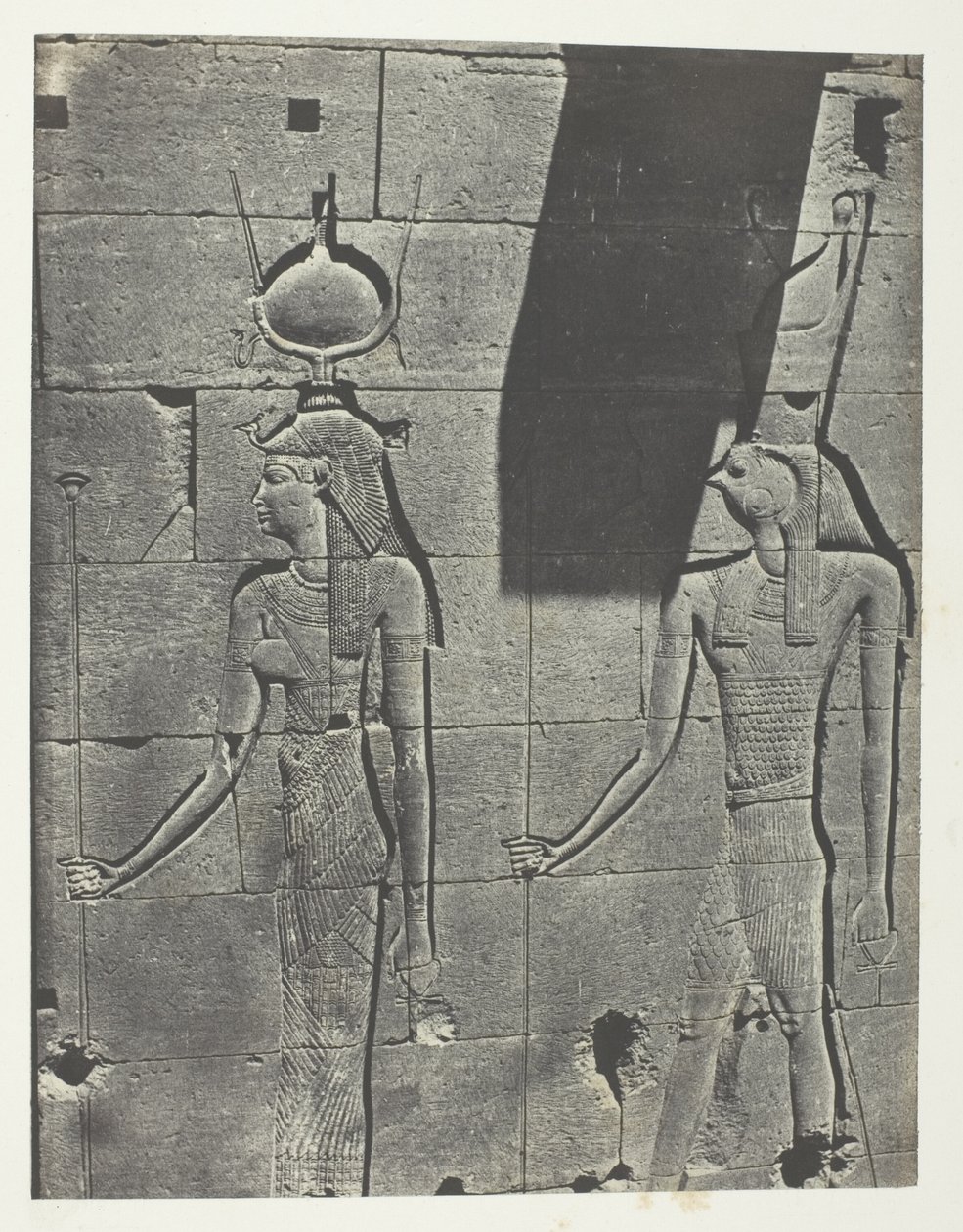 Kalabscheh, Sculptures De La Façade Postérieure Du Temple; Nubie, plaat 92 uit het album "Egypte, Nubie, Palestine et Syrie" (1852) door Maxime Du Camp
