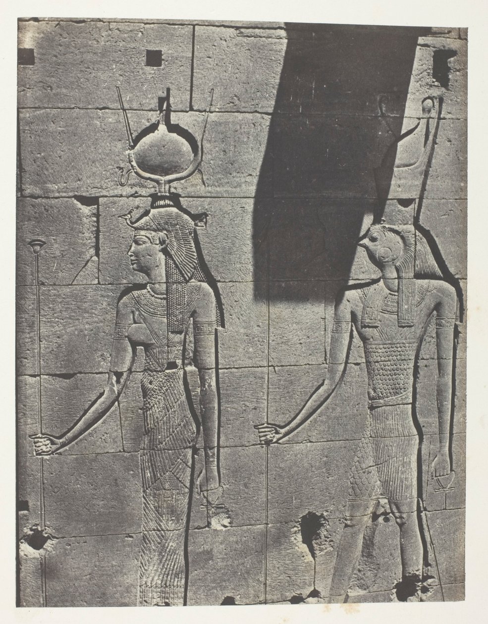 Kalabscheh, Sculptures De La Façade Postérieure Du Temple; Nubie, plaat 92 uit het album "Egypte, Nubie, Palestine et Syrie" (1852) door Maxime Du Camp