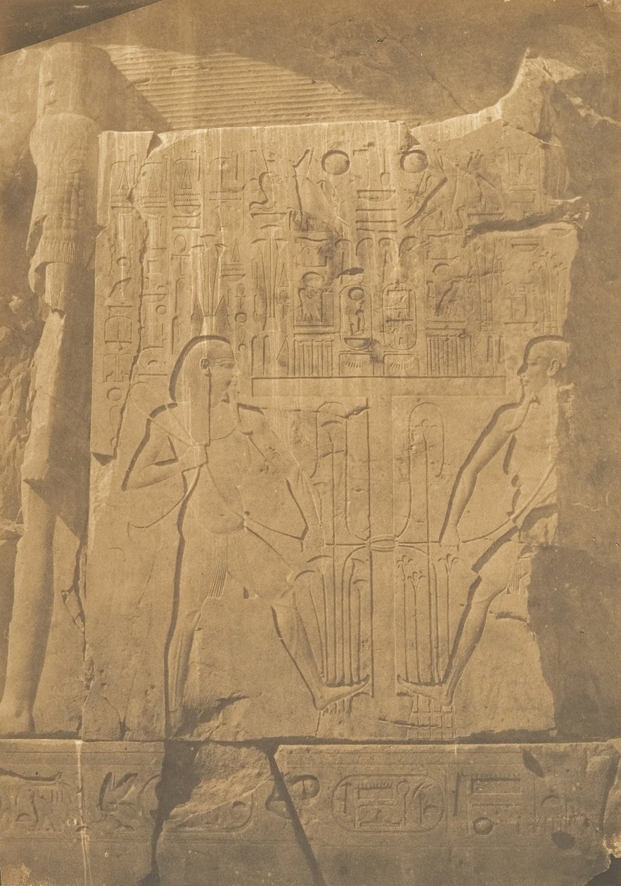 Beleg van de Monolithische Kolos van Amenophis III, in Thebe Details van de Beelden, 1849-50 door Maxime Du Camp