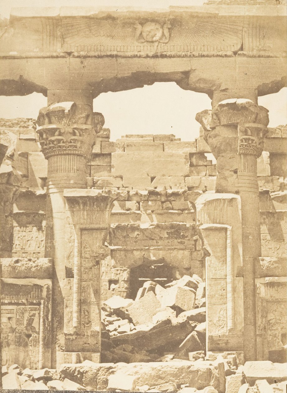 Tempel van Kalabcheh - Tussen mediale kolommen van de Pronaos, 8 april 1850 door Maxime Du Camp