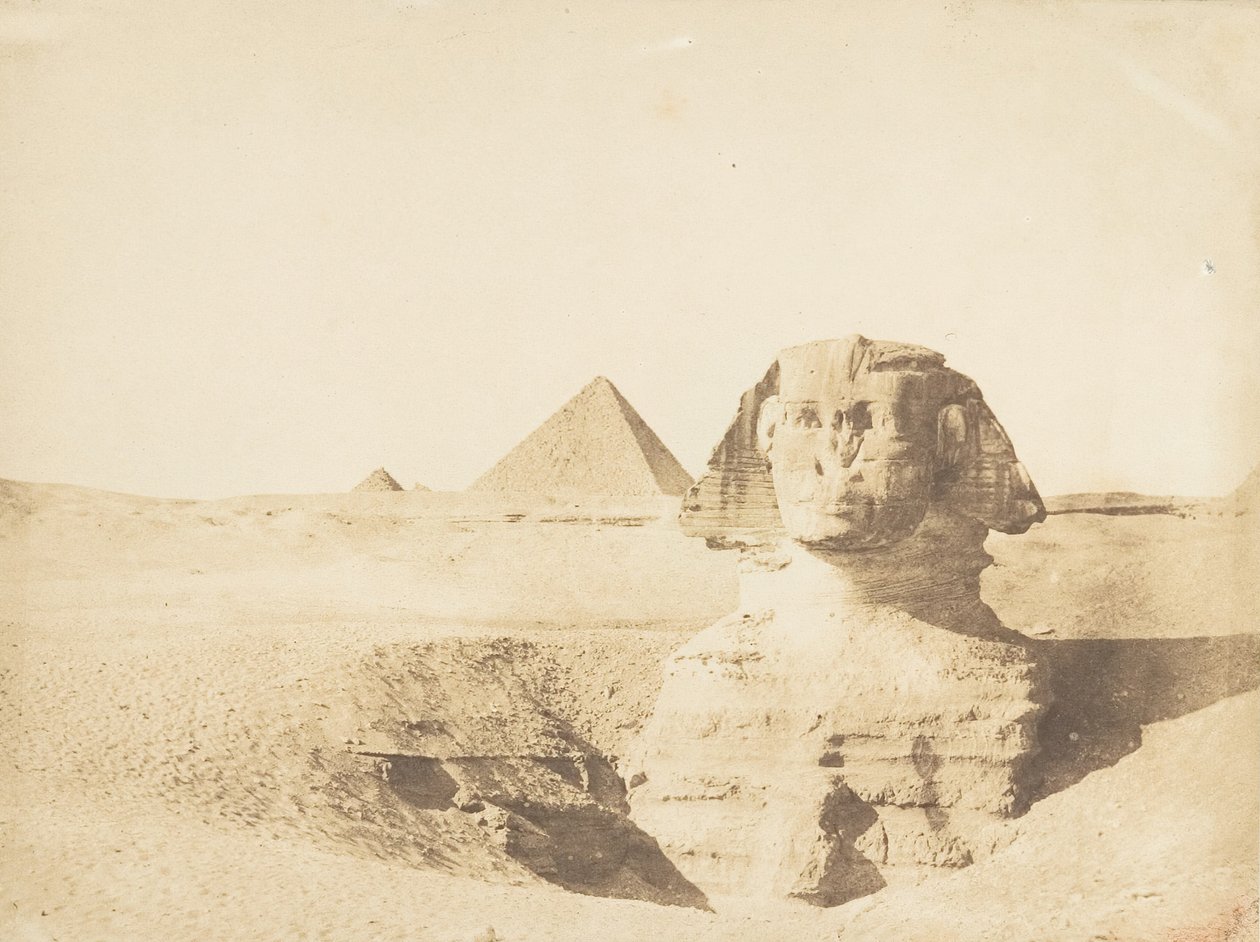 Uitzicht op de grote sfinx en de grote piramide van Menkaure door Maxime Du Camp