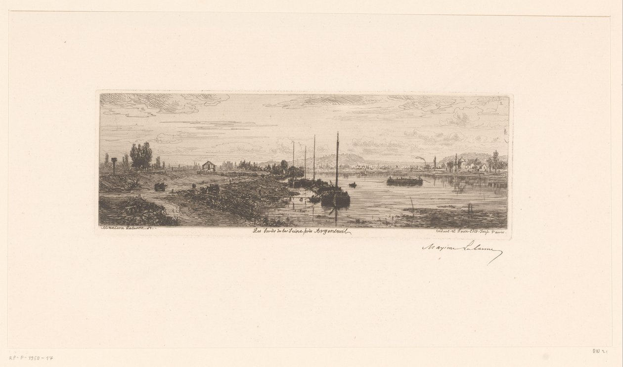 Gezicht op de Seine in de buurt van Argenteuil door Maxime François Antoine Lalanne (signed by artist)