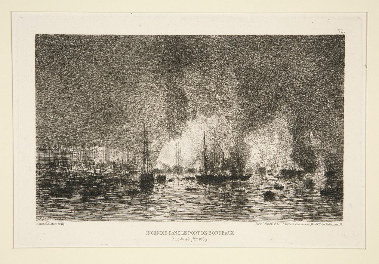 Brand in de haven van Bordeaux door Maxime Lalanne