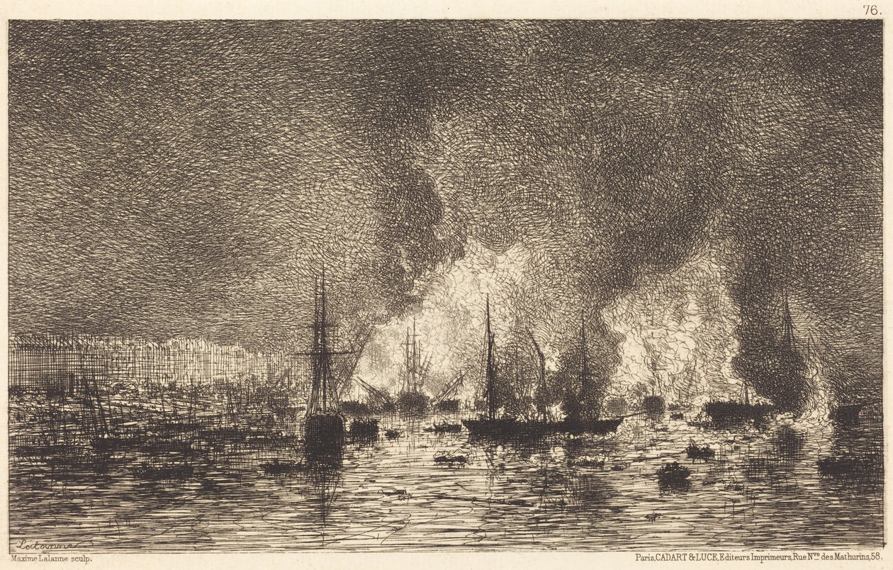 Brand in de haven van Bordeaux door Maxime Lalanne