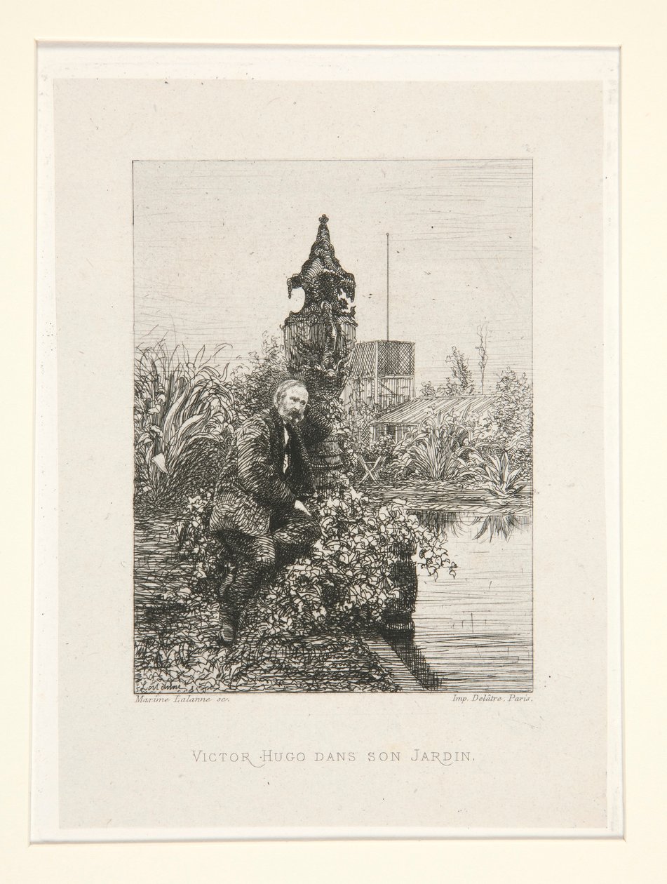 Victor Hugo in zijn tuin, pl. 12 uit de suite Chez Victor Hugo door Maxime Lalanne